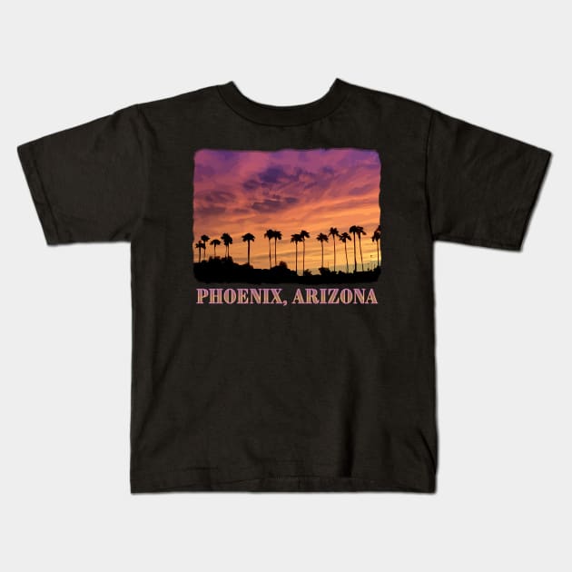 Phoenix, Arizona - Palm Trees, Sunset, scenic Kids T-Shirt by jdunster